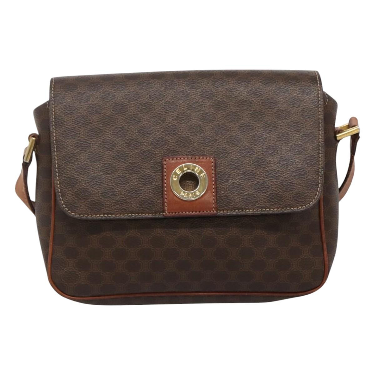 CELINE Macadam Canvas Shoulder Bag Pvc Brown Gold - 13