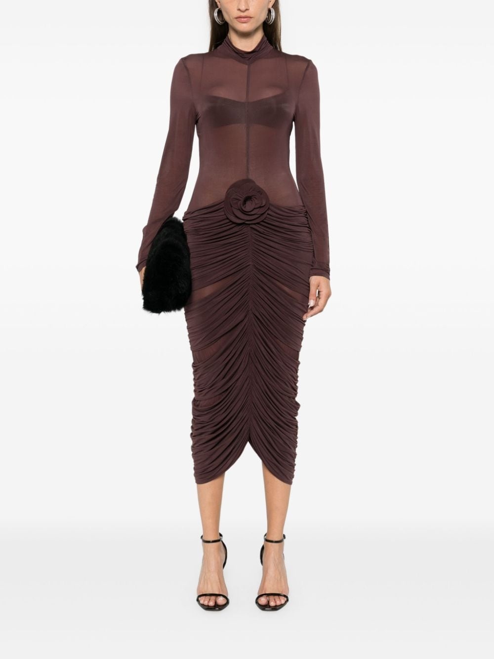 semi-sheer ruched midi dress - 3