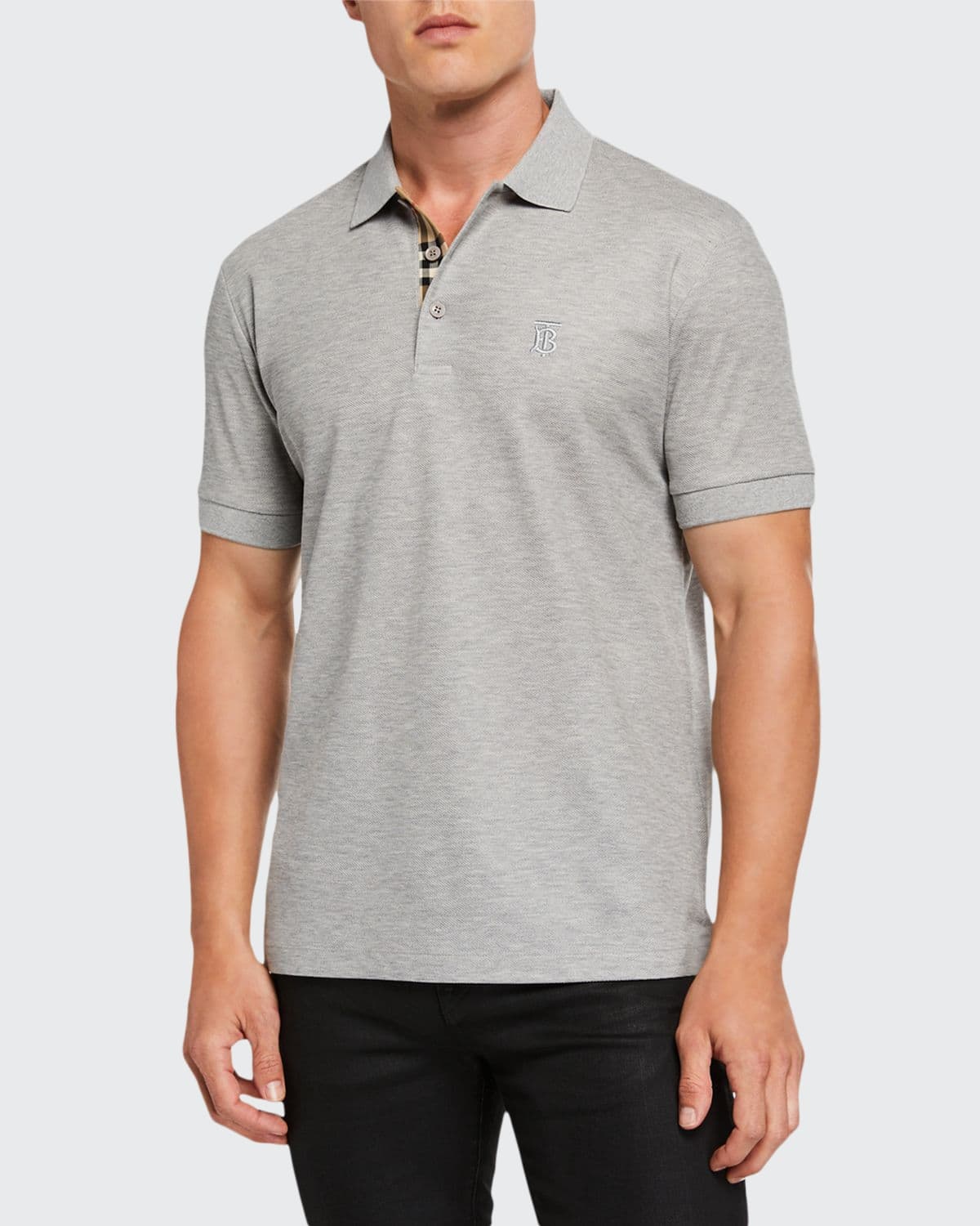 Burberry Men's Eddie Pique Polo Shirt, Gray bergdorfgoodman