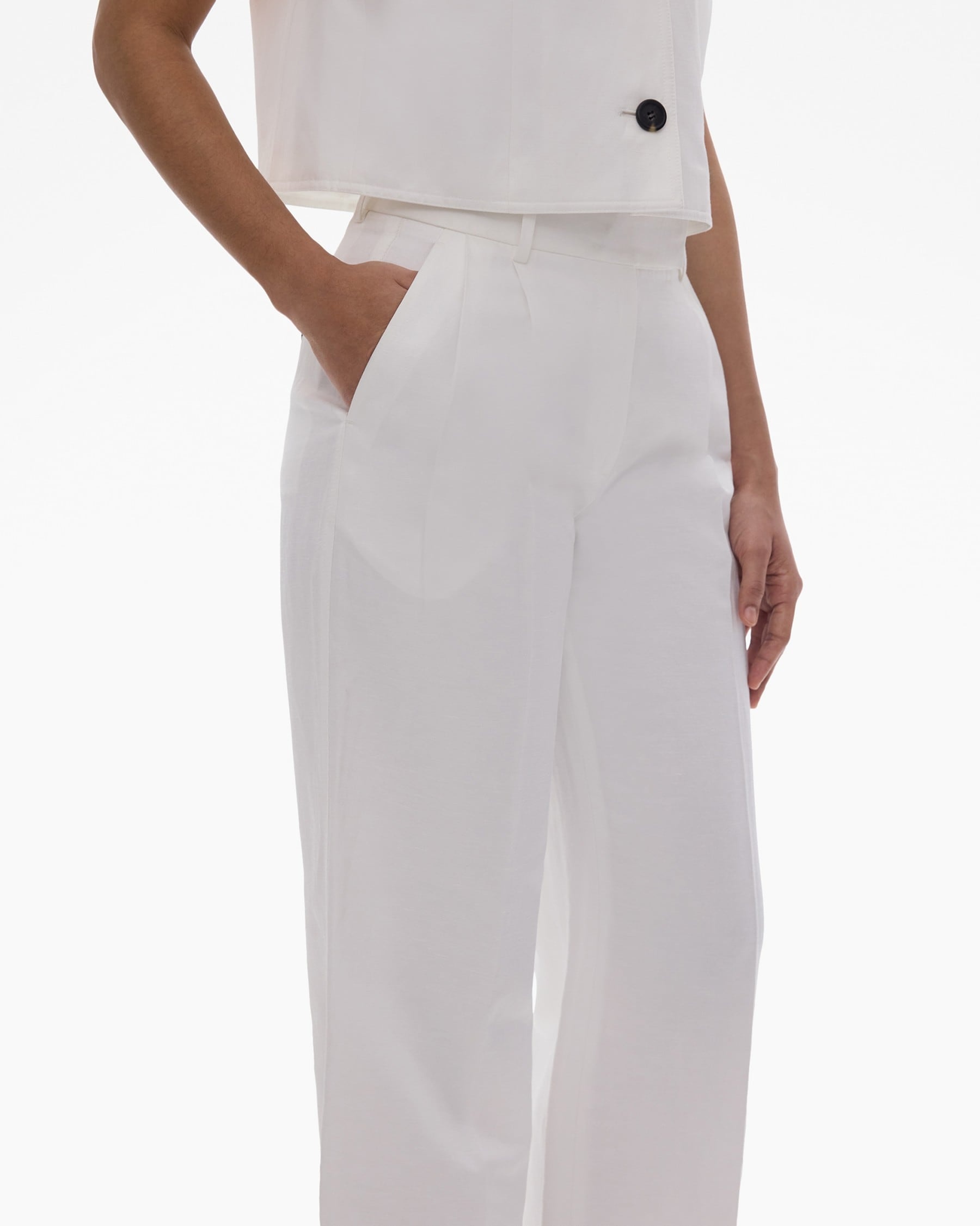 PLEATED STRETCH WOOL PANT - 7