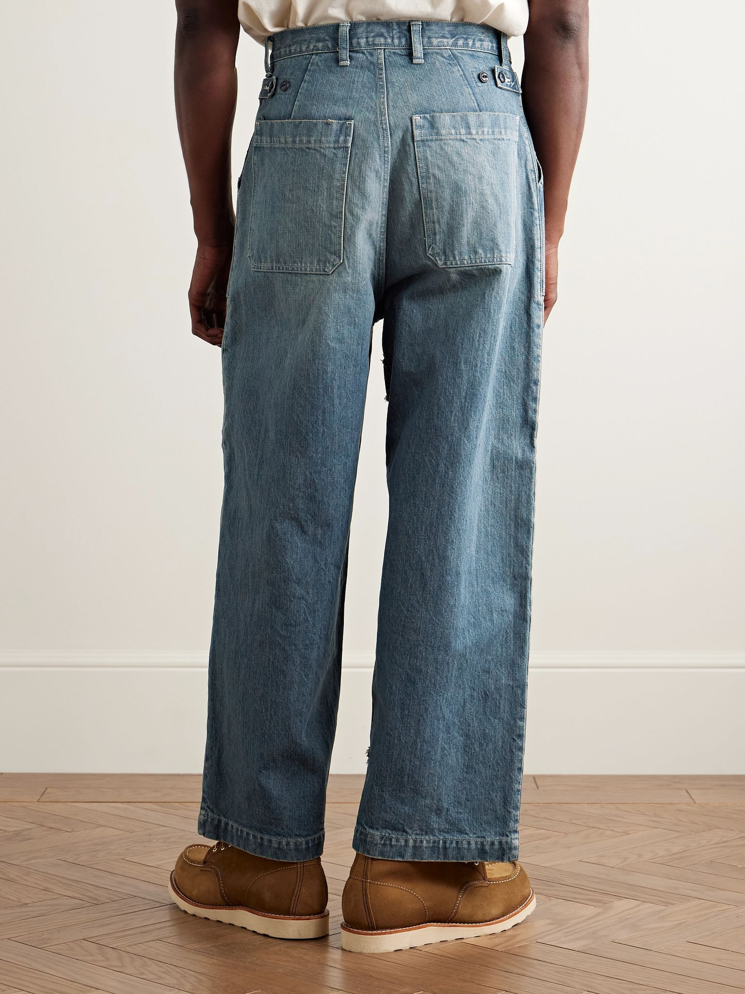 Rushfield Remake Wide-Leg Panelled Distressed Jeans Blue - 4