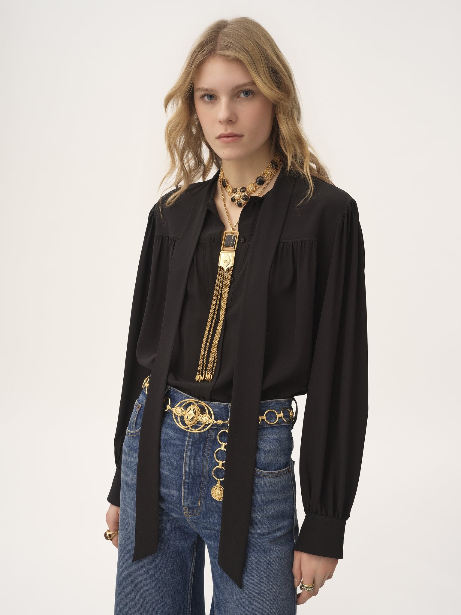 MAXI GATHERED LAVALLIÈRE BLOUSE IN CRÊPE DE CHINE - 5