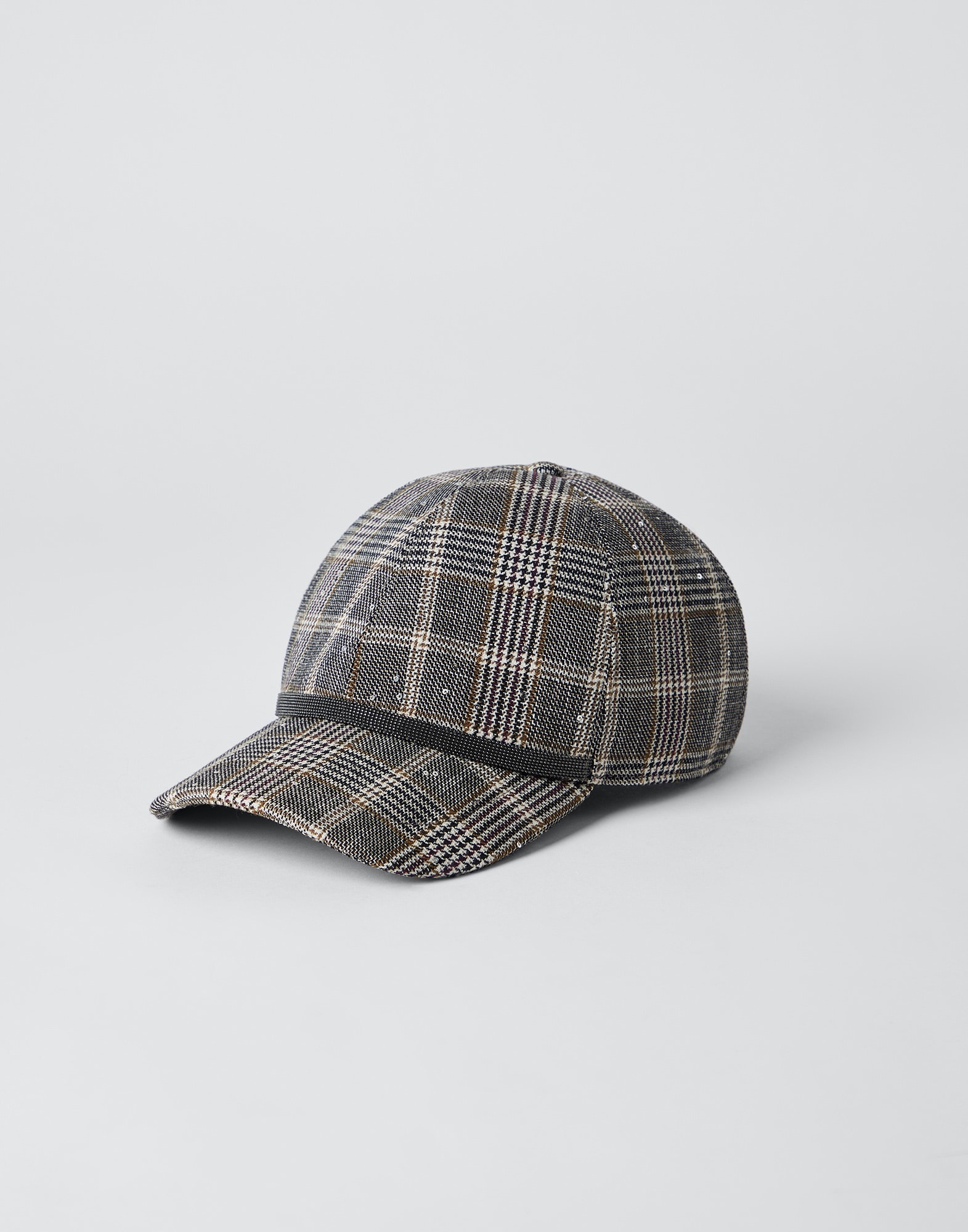 Dazzling virgin wool and cotton Prince of Wales baseball cap with shiny band - 1