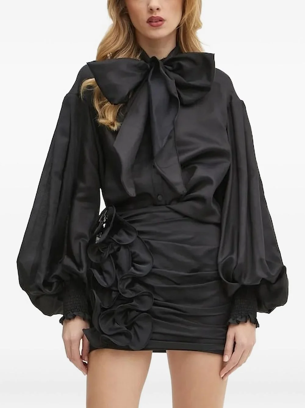 bow-detail balloon-sleeve top - 1