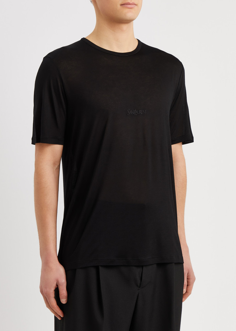 SAINT LAURENT Logo-embroidered jersey T-shirt outlook