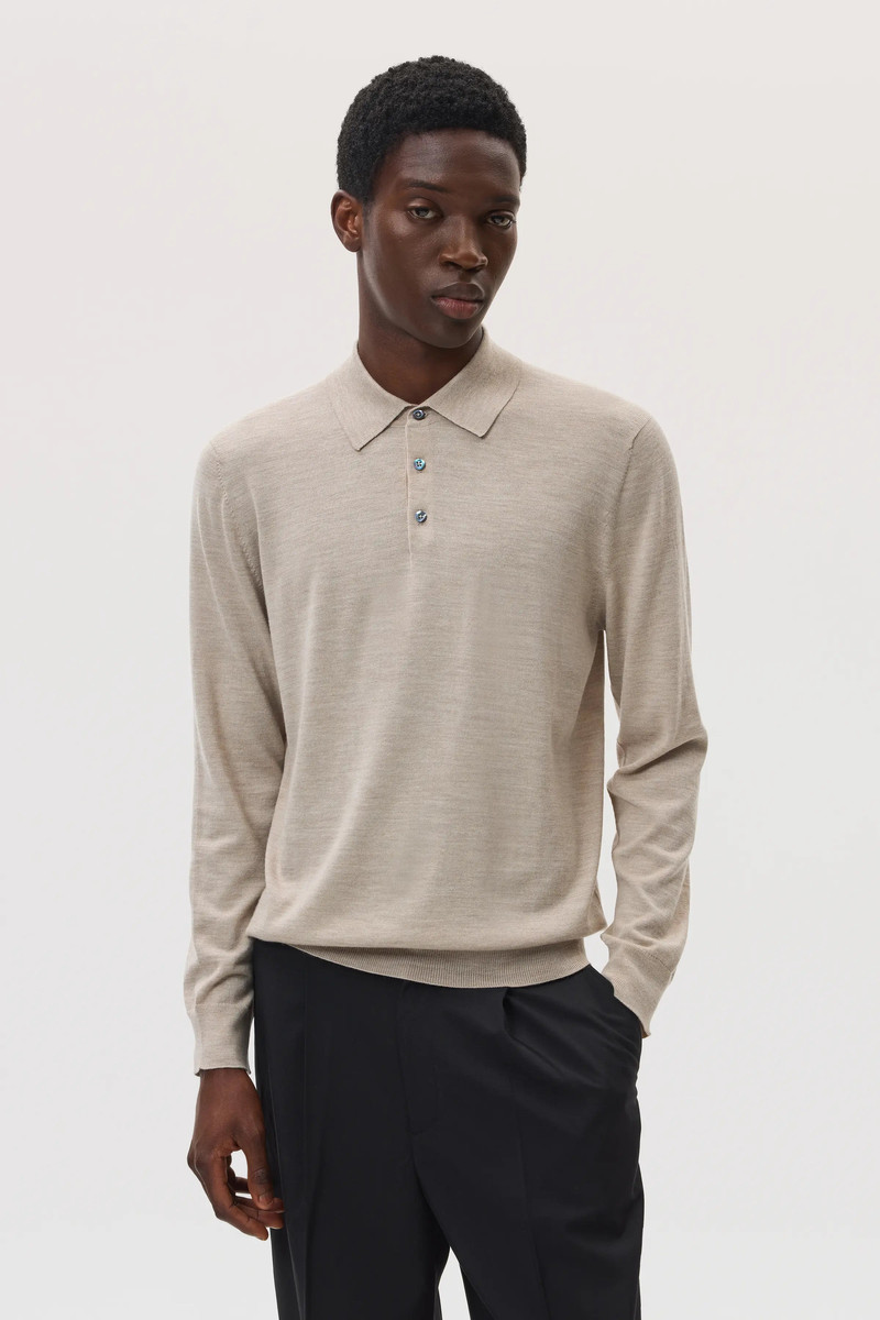 Merino Long Sleeve Natural Polo Shirt 1