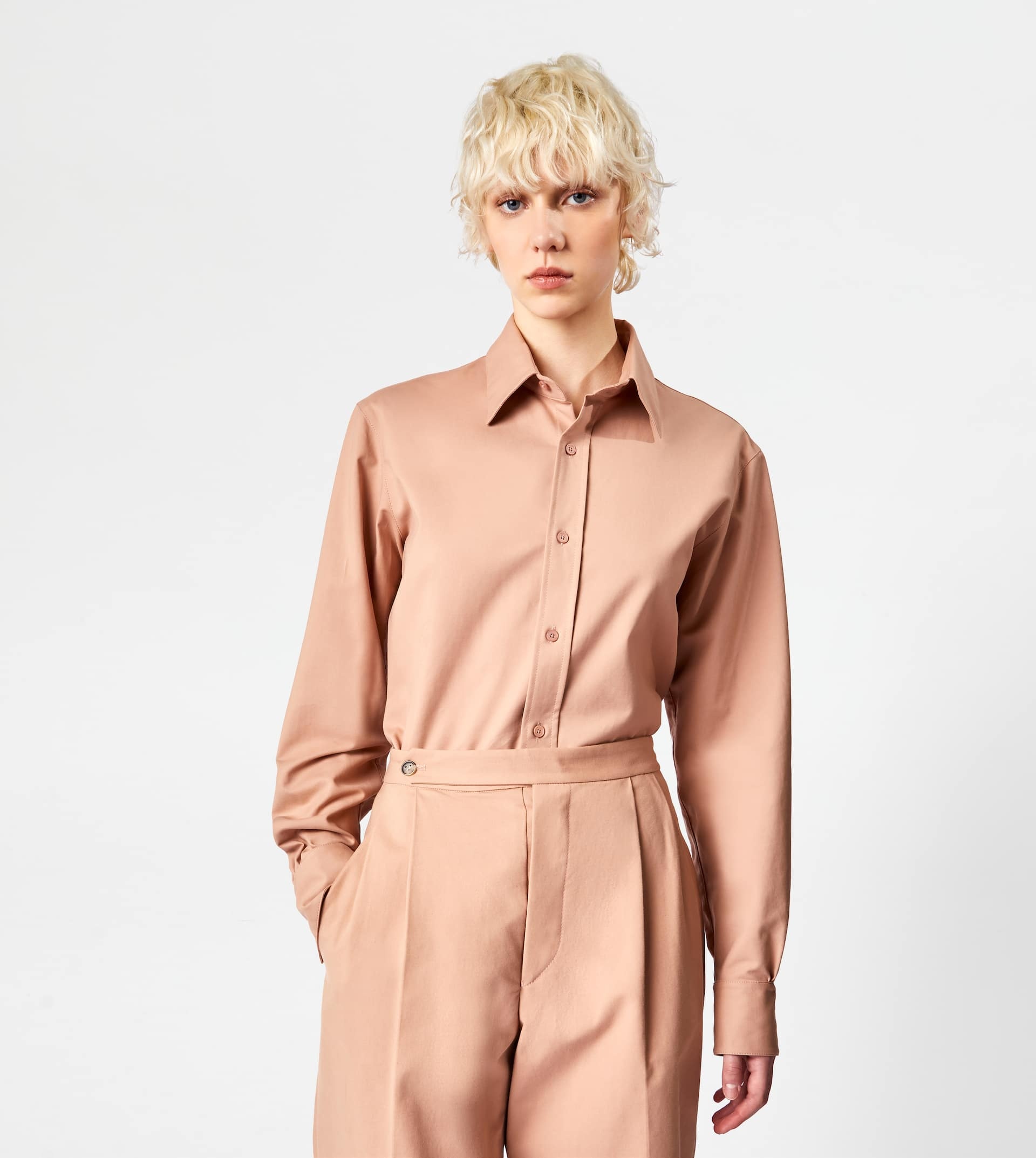 SHIRT IN STRETCH COTTON - BEIGE - 4