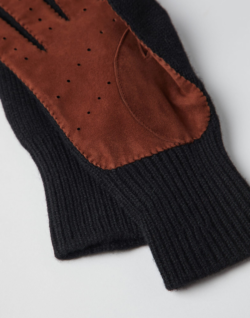 Brunello Cucinelli Cashmere knit gloves with suede palm outlook