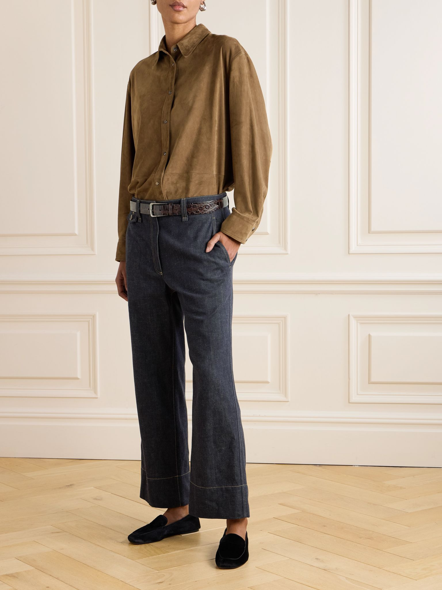 Cropped mid-rise wide-leg jeans Navy - 2