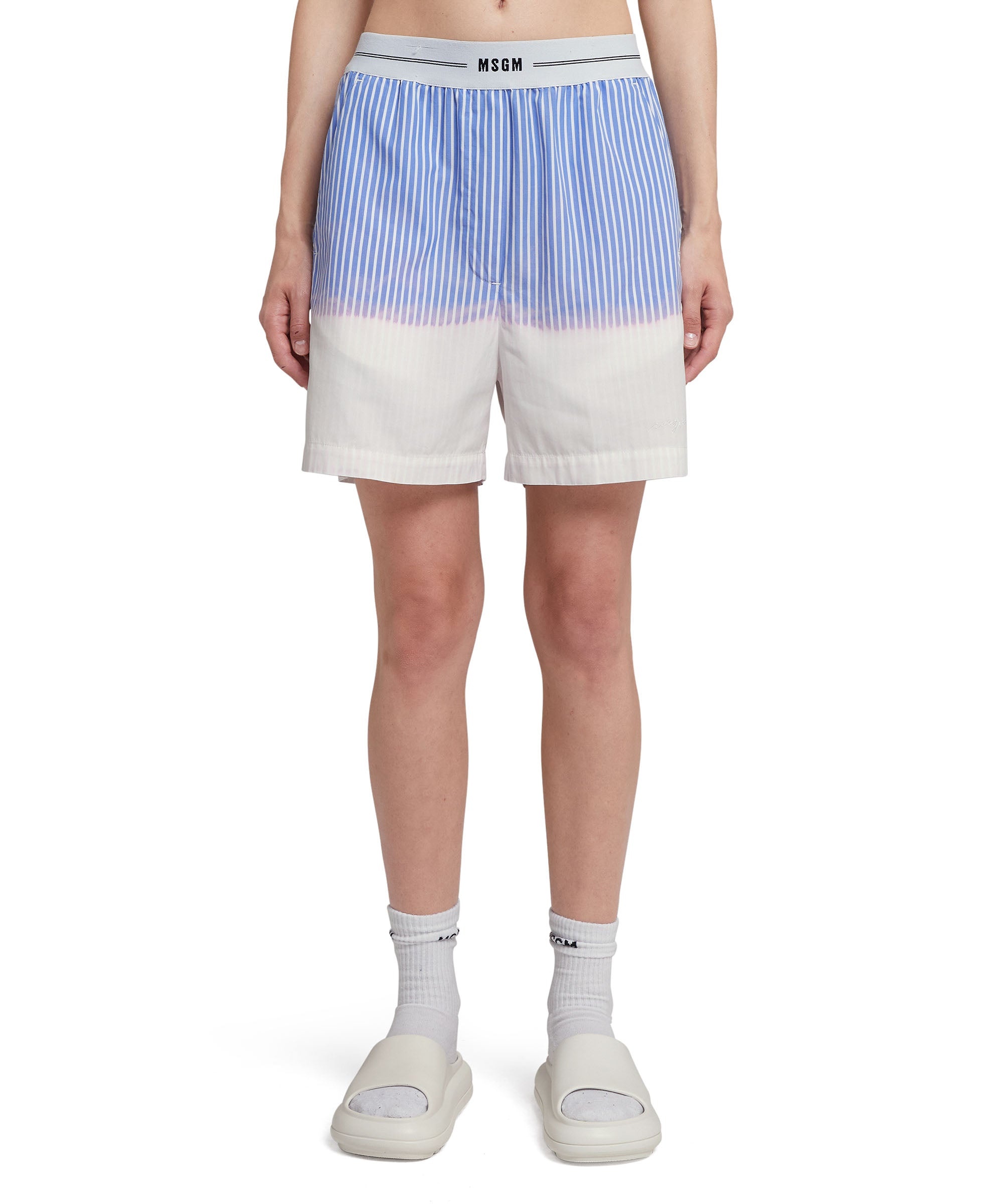 Poplin shorts with waistband logo and faded treatment - 2