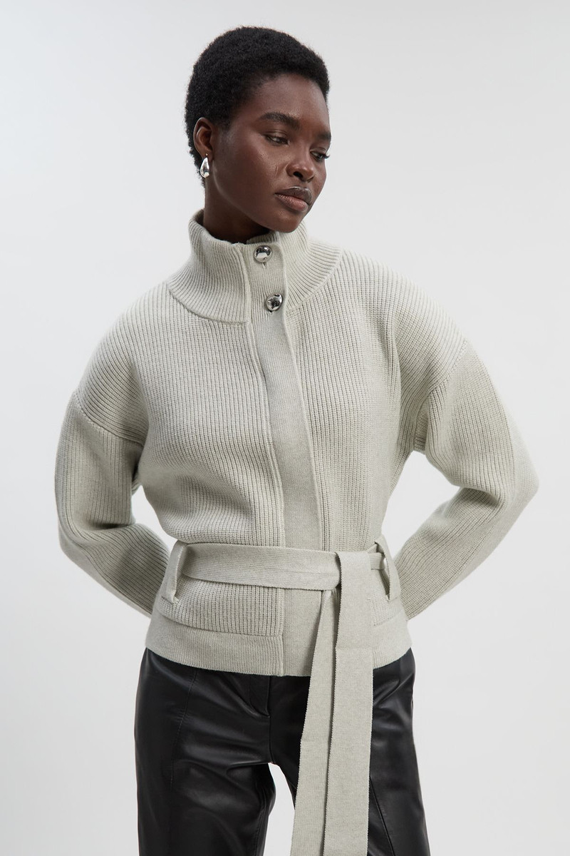 Cable Knit Belted Funnel Neck Jacket 1