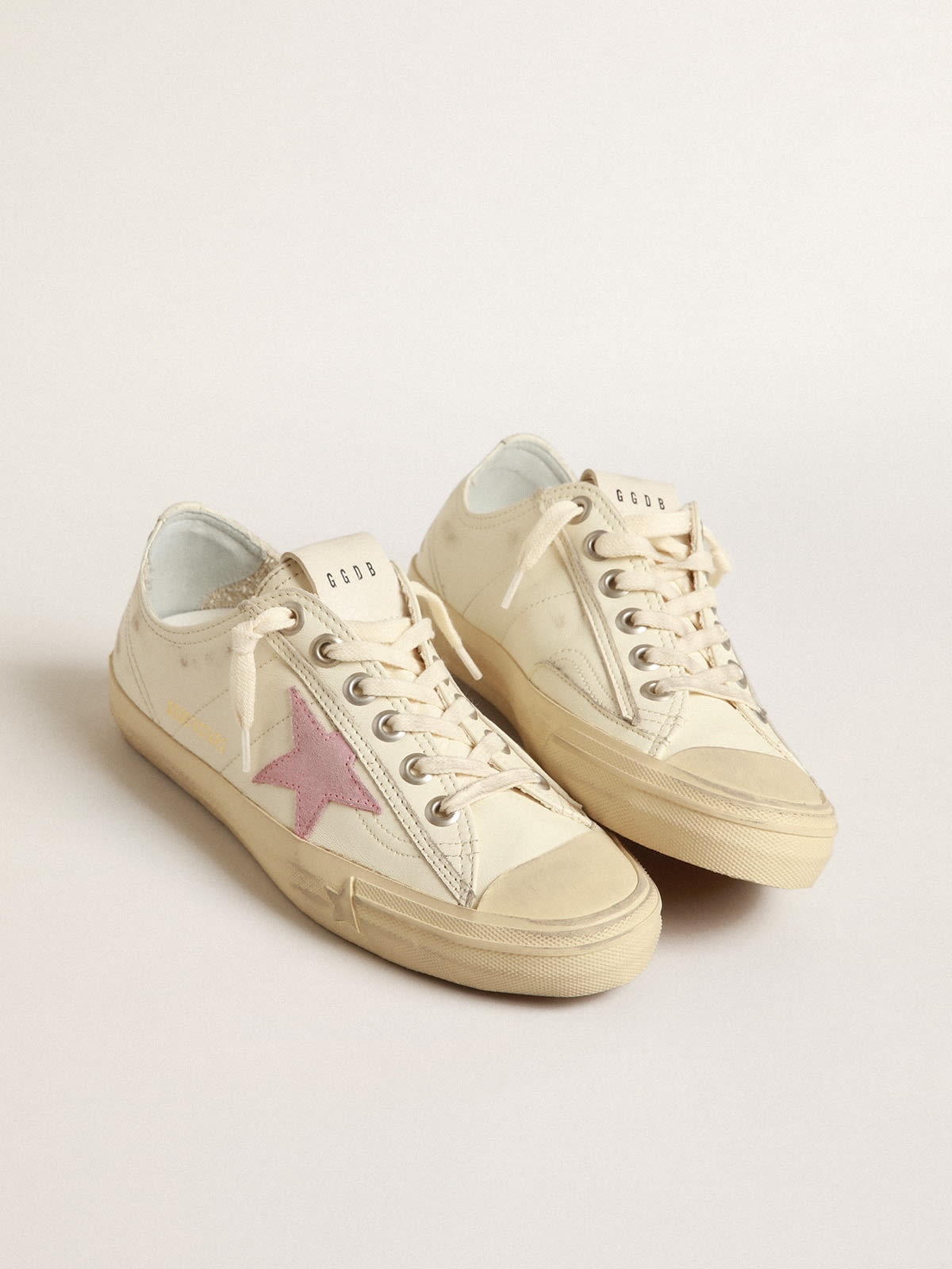 V-Star in beige nappa leather with old-rose suede star - 2