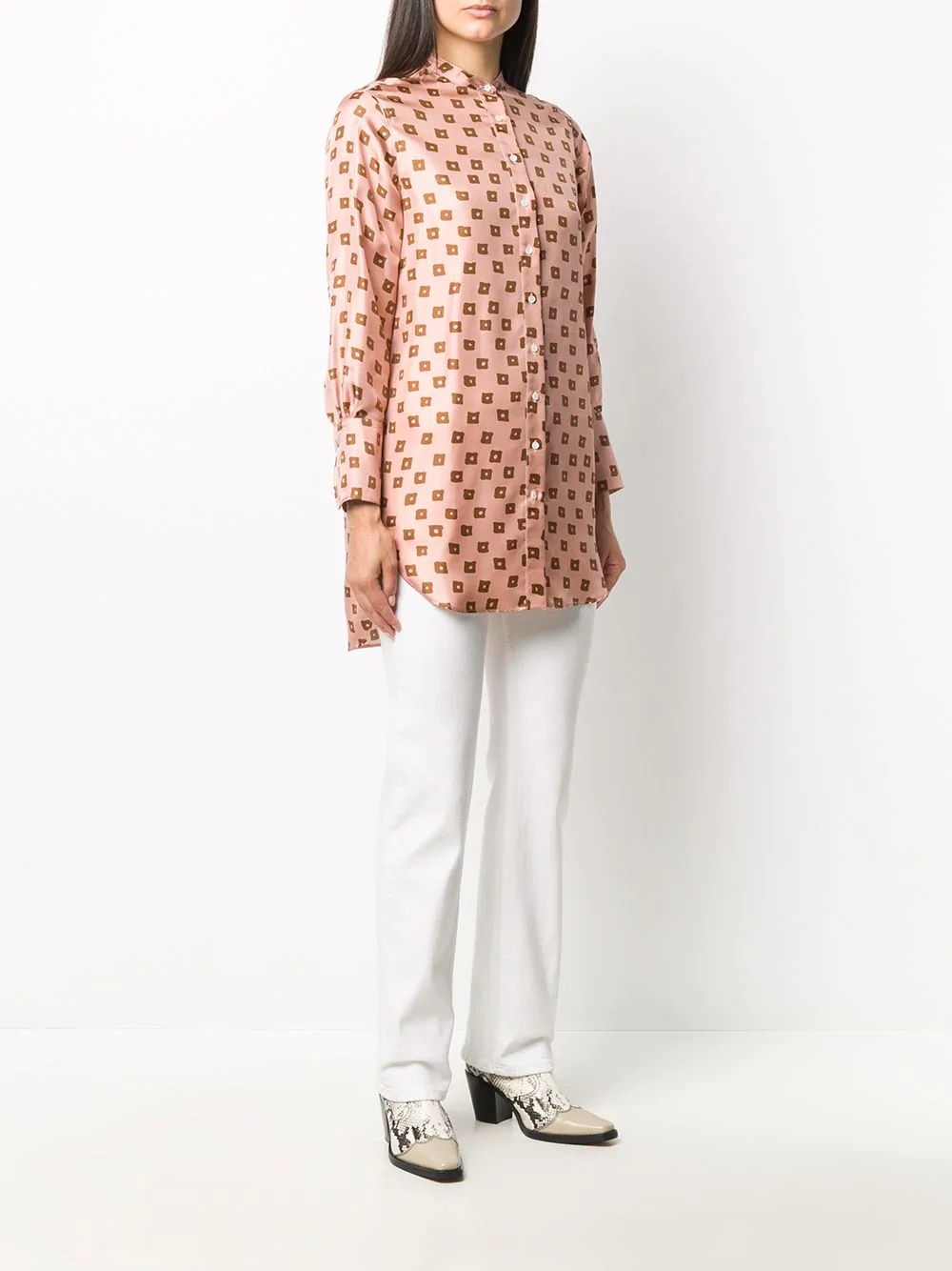 geometric-pattern silk shirt - 3