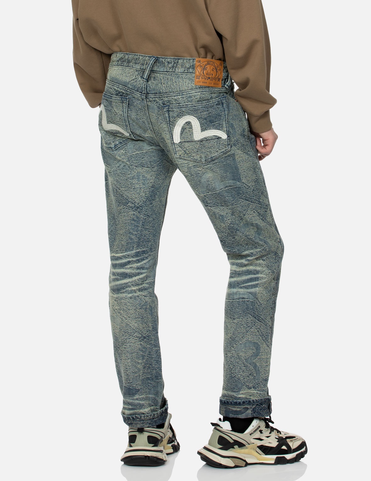 WASHED SEAGULL EMBROIDERY REGULAR STRAIGHT FIT JEANS #2008 - 3