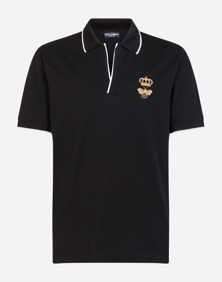 Cotton piqué polo-shirt with lurex embroidery - 3