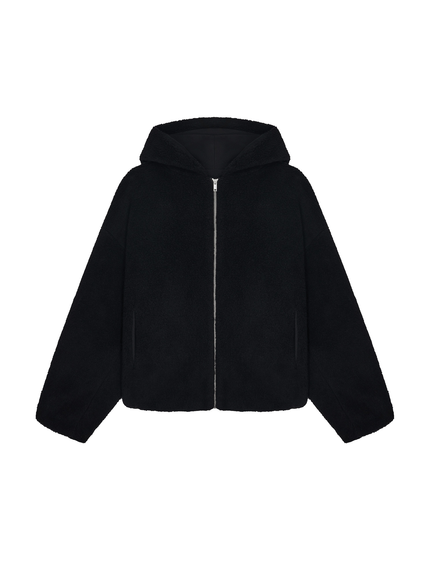 Womens Recycled Wool Fleece Reversible Bomber Jacket - Black - 2