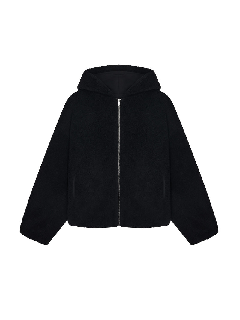 PANGAIA Womens Recycled Wool Fleece Reversible Bomber Jacket - Black outlook