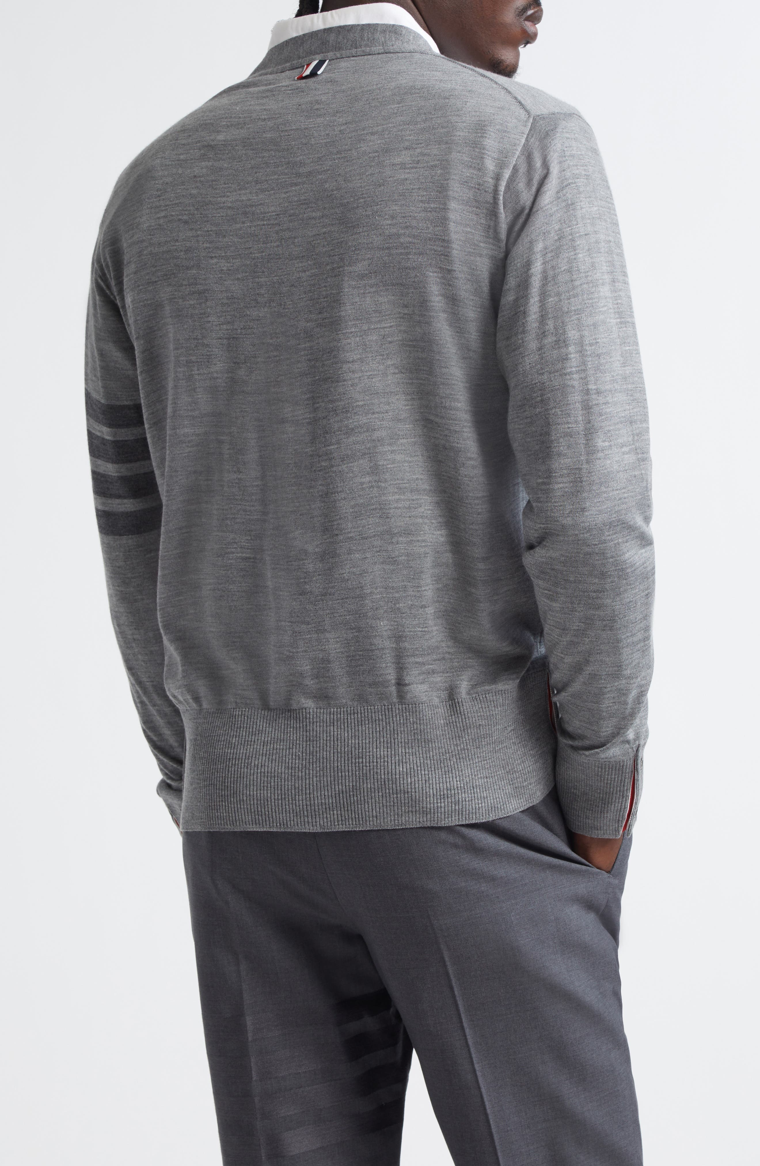 Thom Browne Classic 4-Bar Virgin Wool Cardigan in Light Grey at Nordstrom - 2