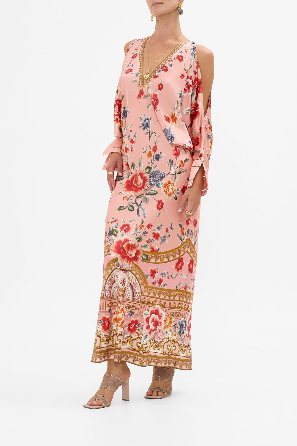 PLUNGE NECK DRAPED SHOULDER DRESS - 4