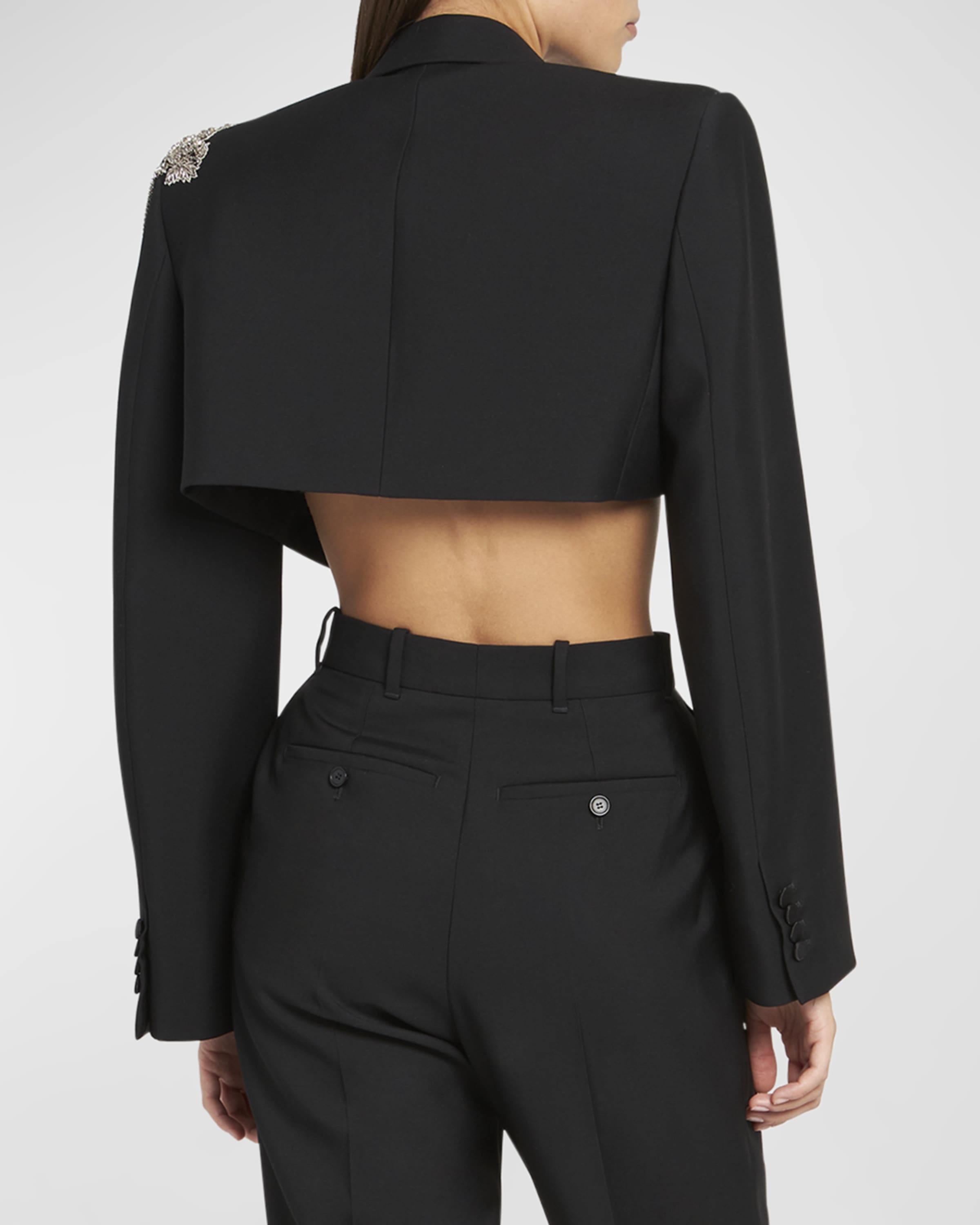 Crystal Chain Embellished Crop Tuxedo Jacket - 4