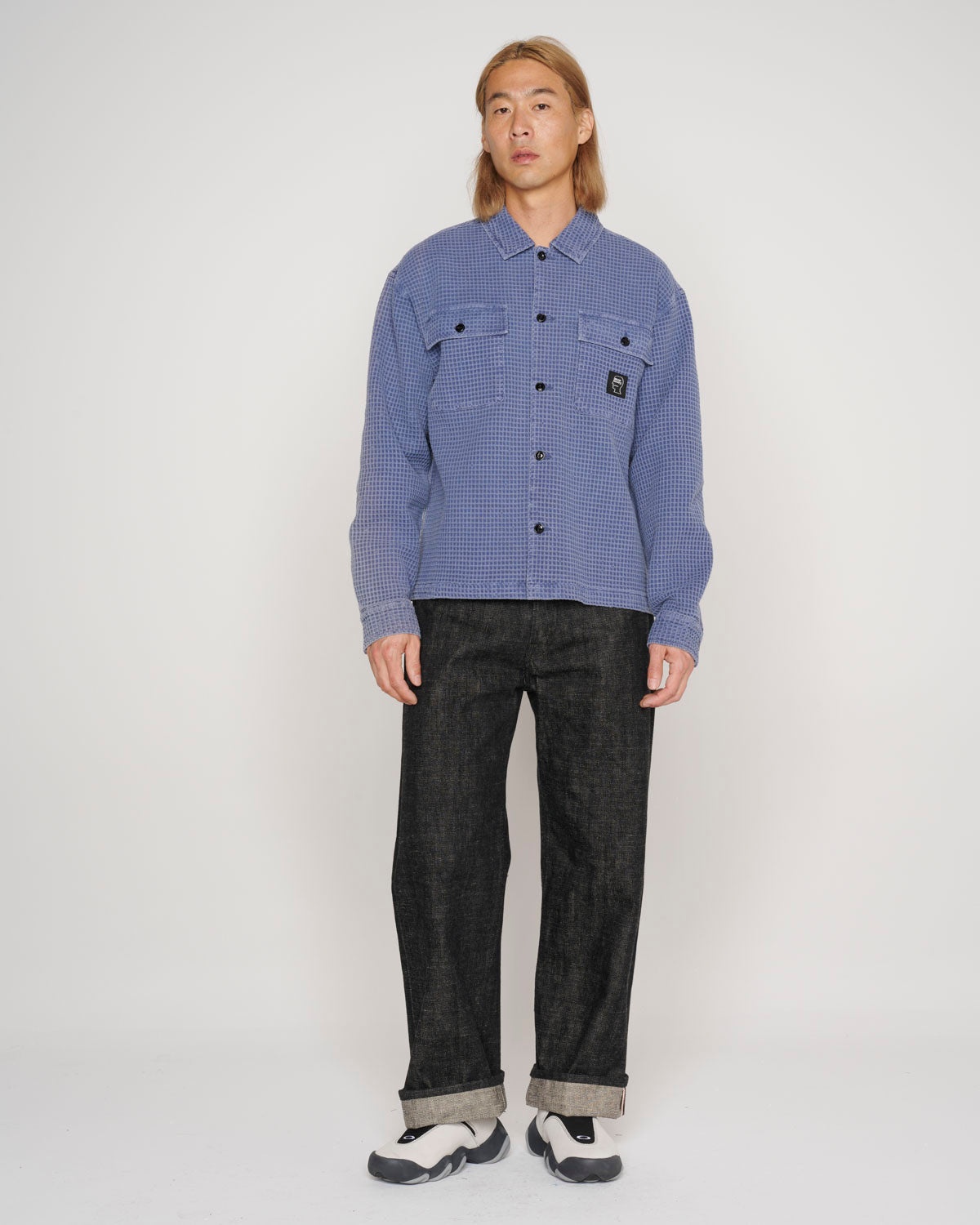 Waffle Button Front Shirt - Blueberry - 6