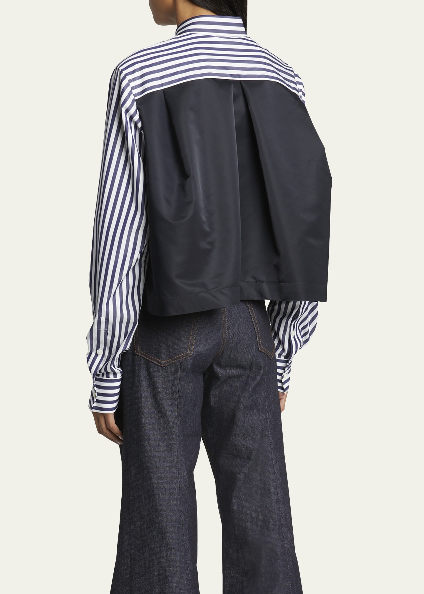 Stripe Poplin Button Down Shirt with Nylon Back - 3