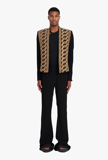 Black eco-designed spencer jacket with gold-tone chain embroidery - 4