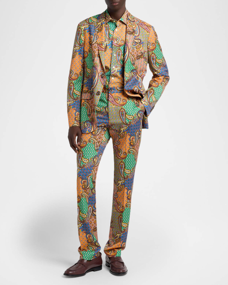 Etro Men's Wool Patchwork Flat-Front Trousers outlook