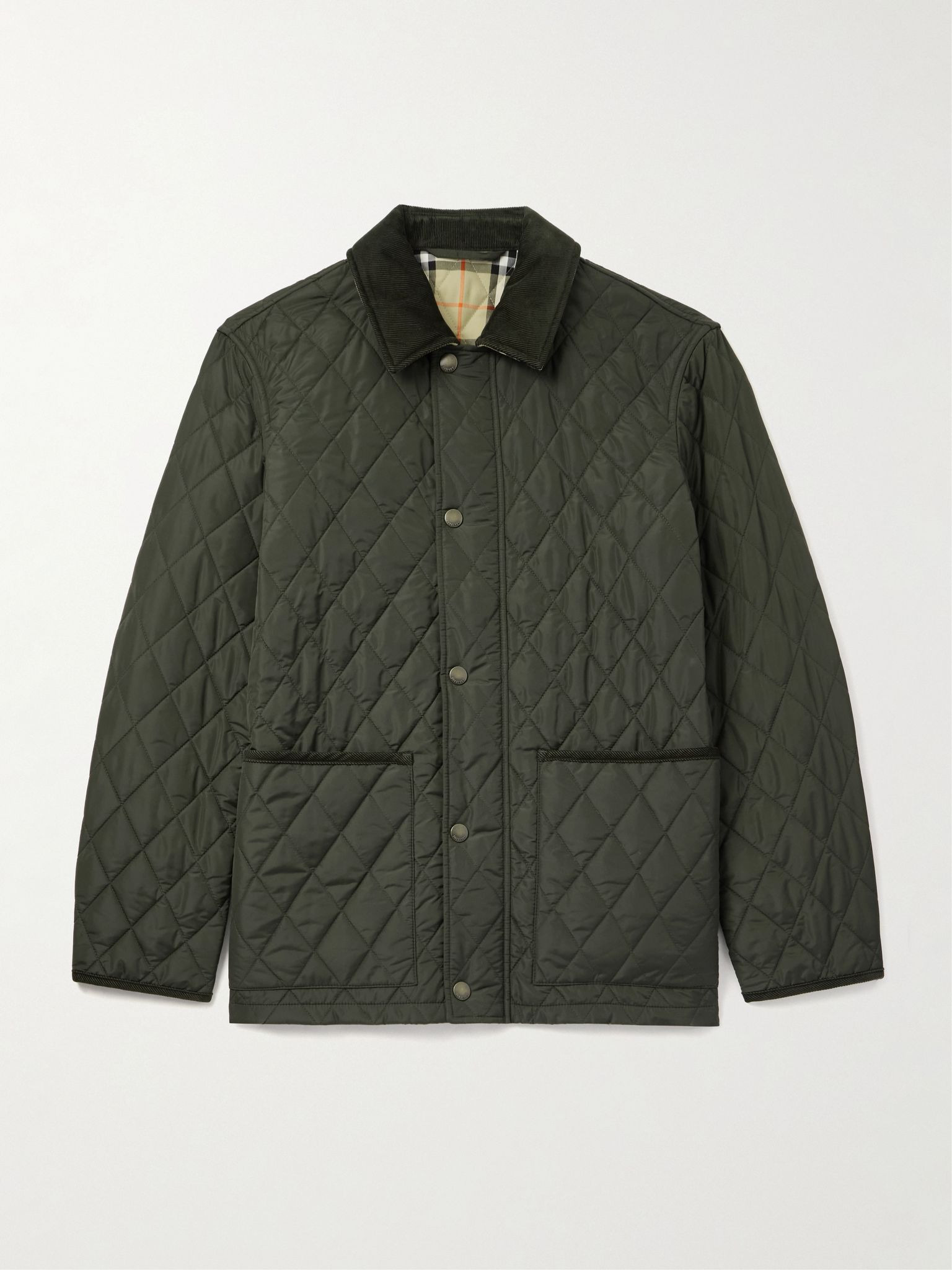 Padded Corduroy-Trimmed Quilted Shell Jacket Green - 1