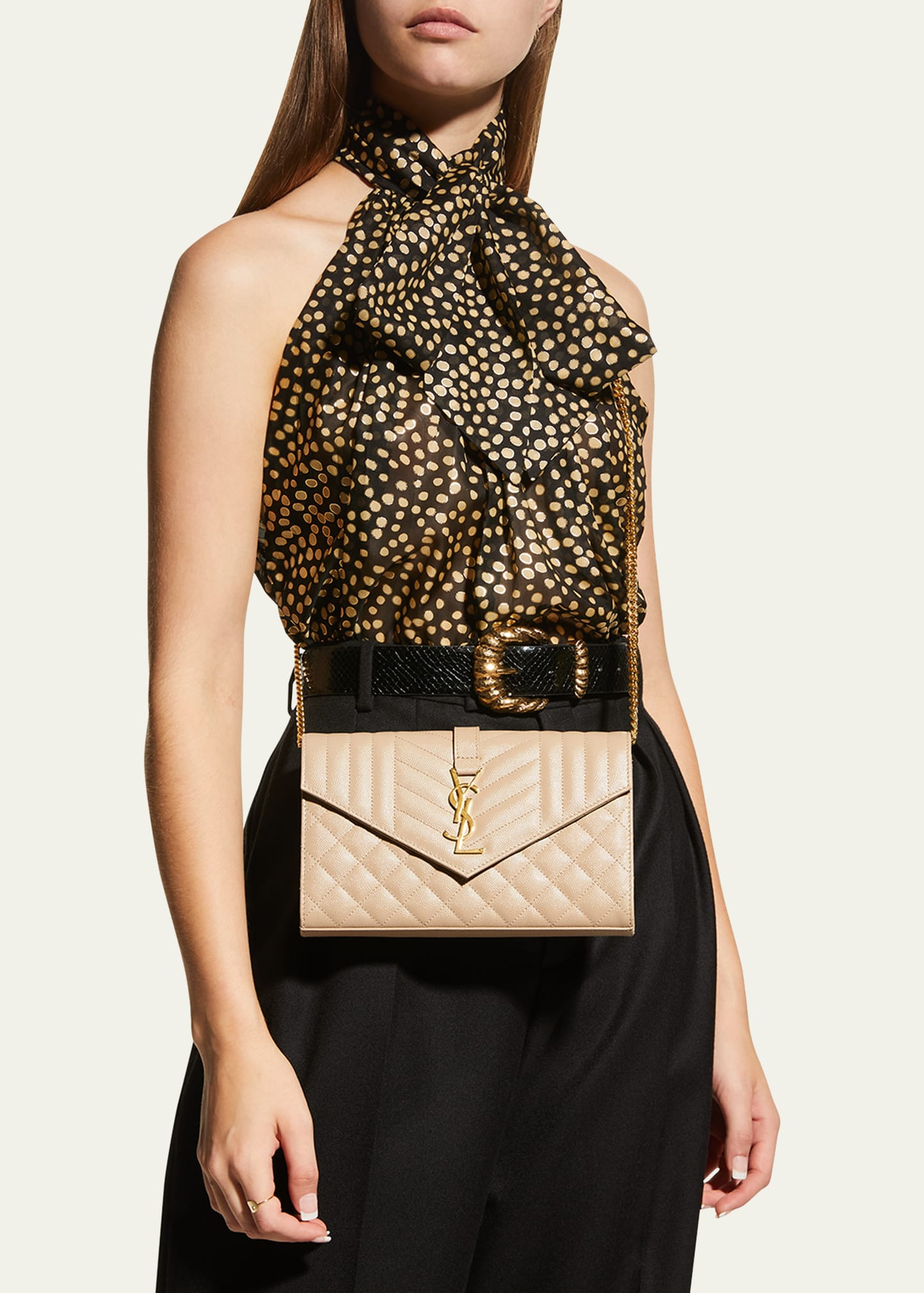 YSL Tri-Quilted Wallet on Chain - 2