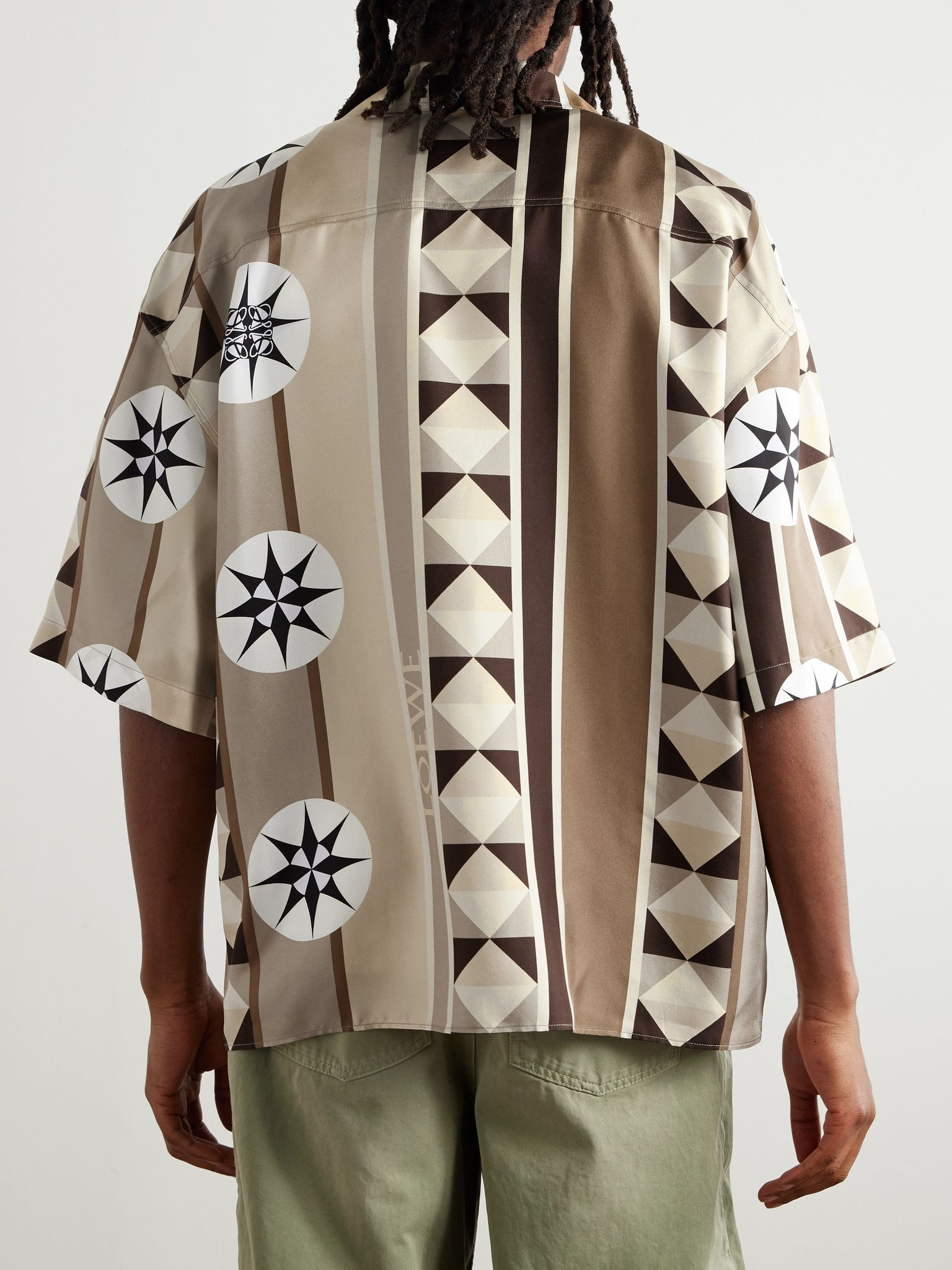 + Paula's Ibiza Oversized Camp-Collar Printed Silk-Twill Shirt Beige - 3