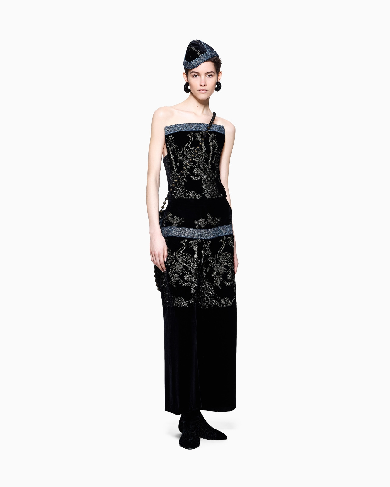 EMBROIDERED VELVET BUSTIER TOP - 2