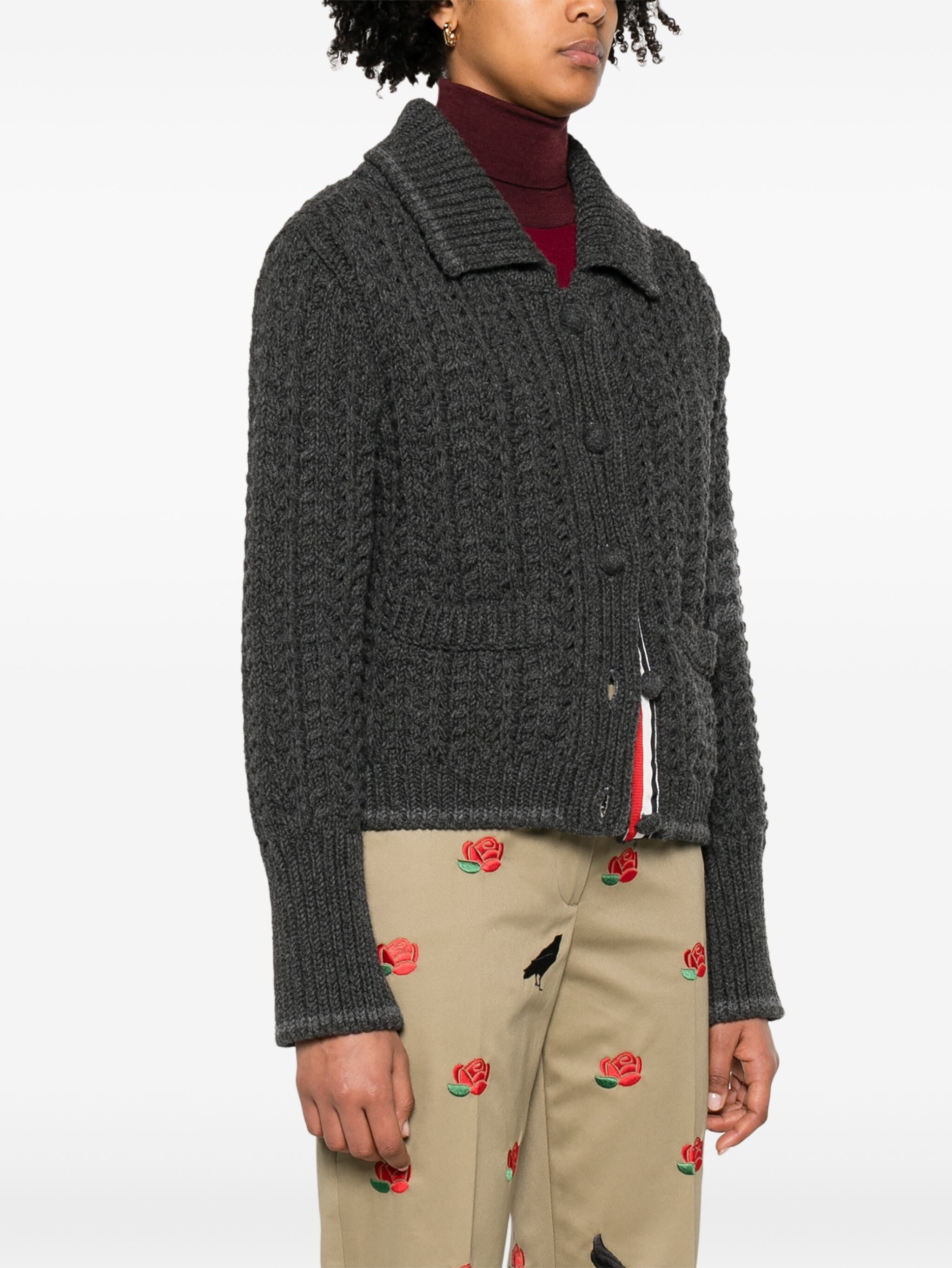 THOM BROWNE Women Chunky Links Stitch Polo Cardigan Jacket - 1