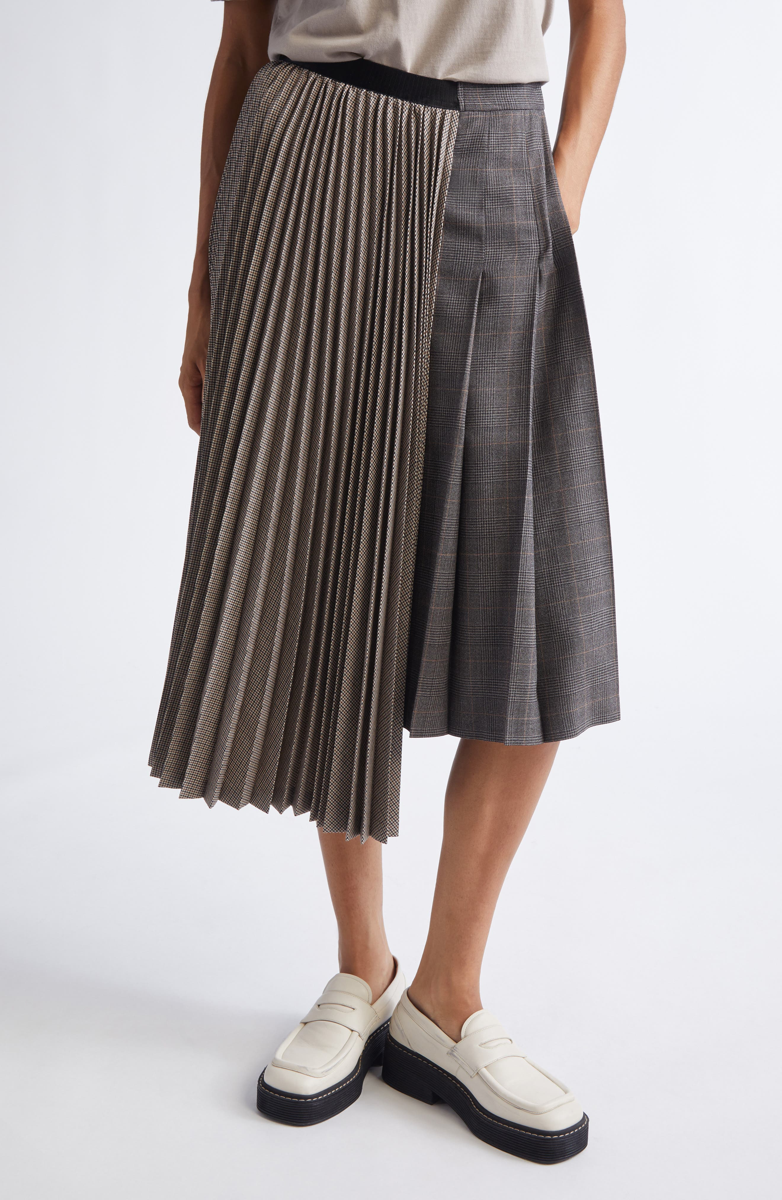 Undercover Mixed Media Skirt in Grey/Beige/Check at Nordstrom - 1