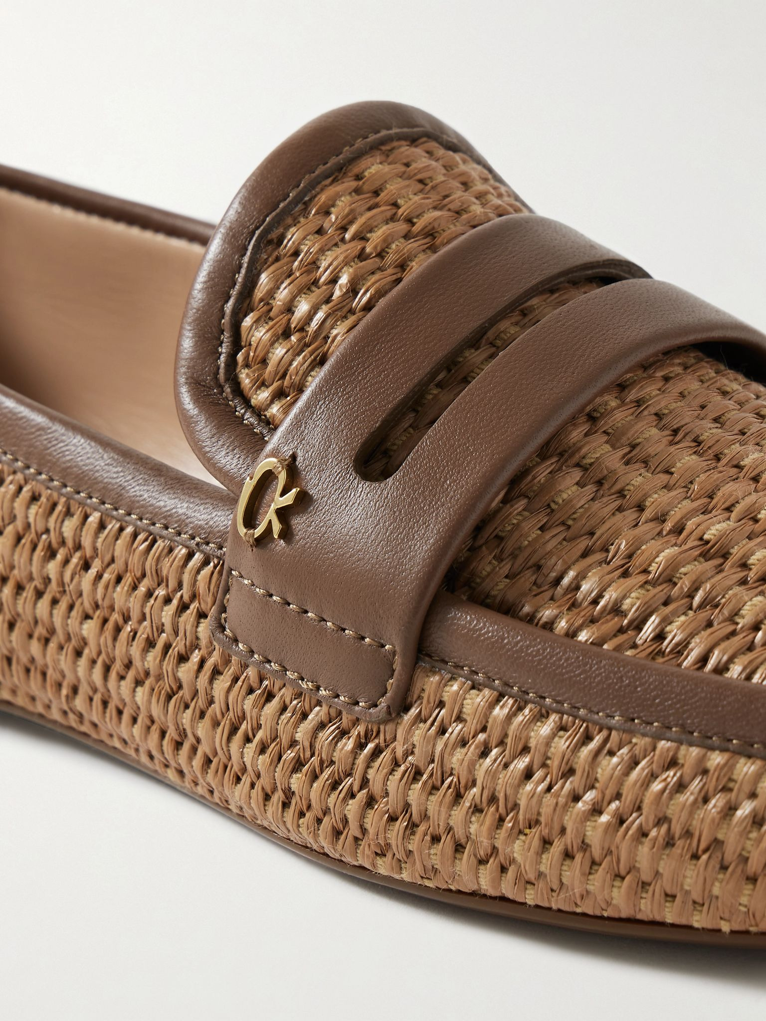 Giorgia leather-trimmed raffia loafers Tan - 4