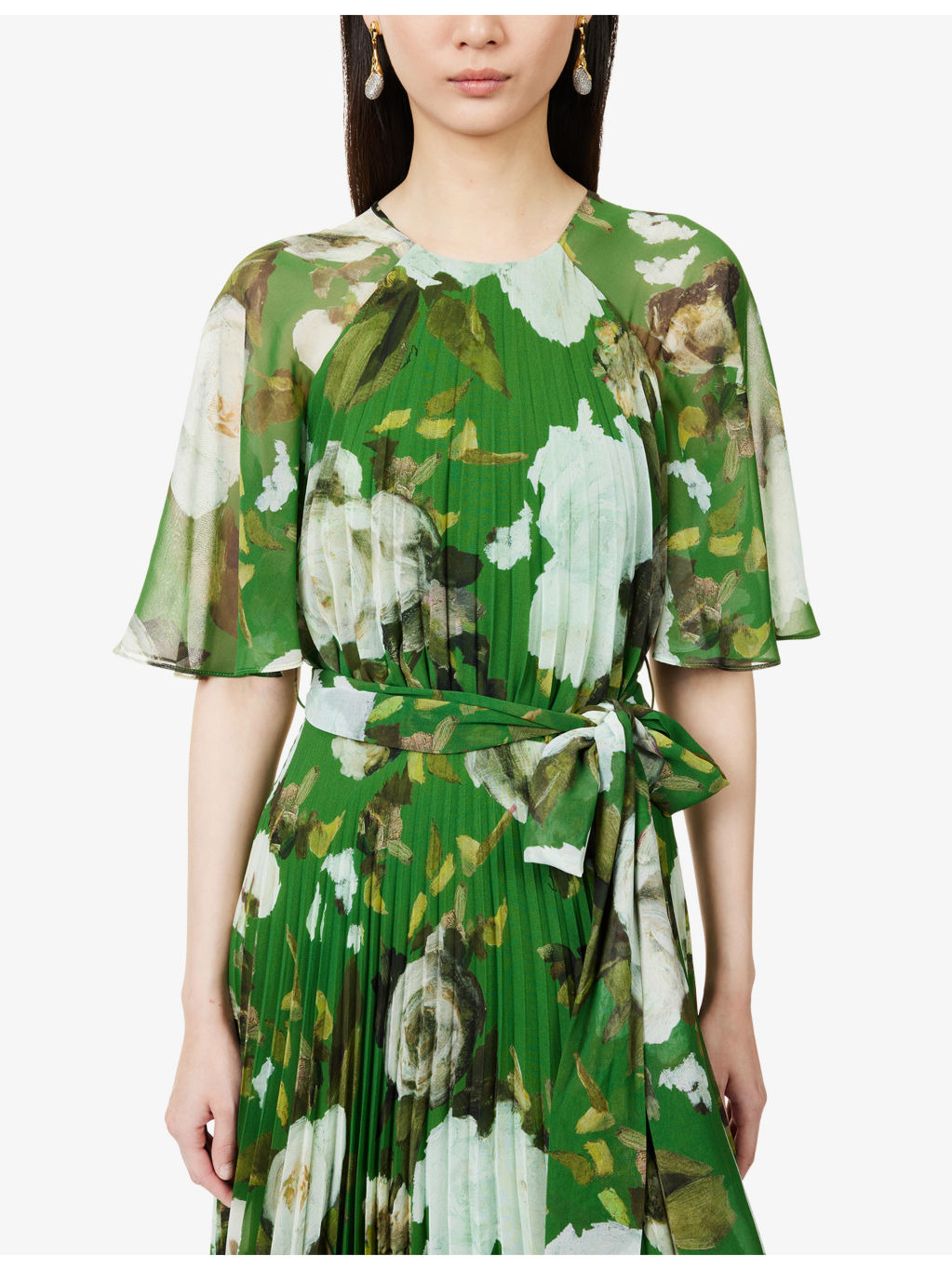 Floral-Print Short Sleeve Stretch-Cady Midi Dress - 5