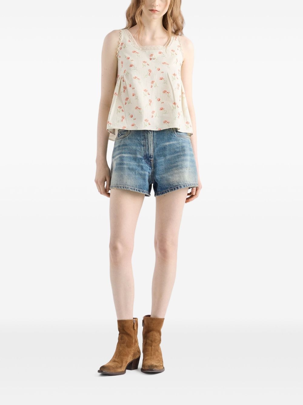 cotton denim shorts - 2