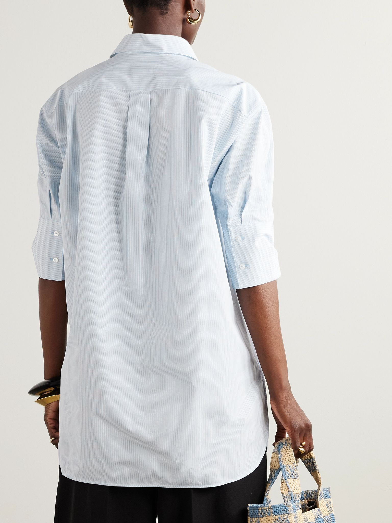 Striped cotton-poplin shirt Light blue - 3