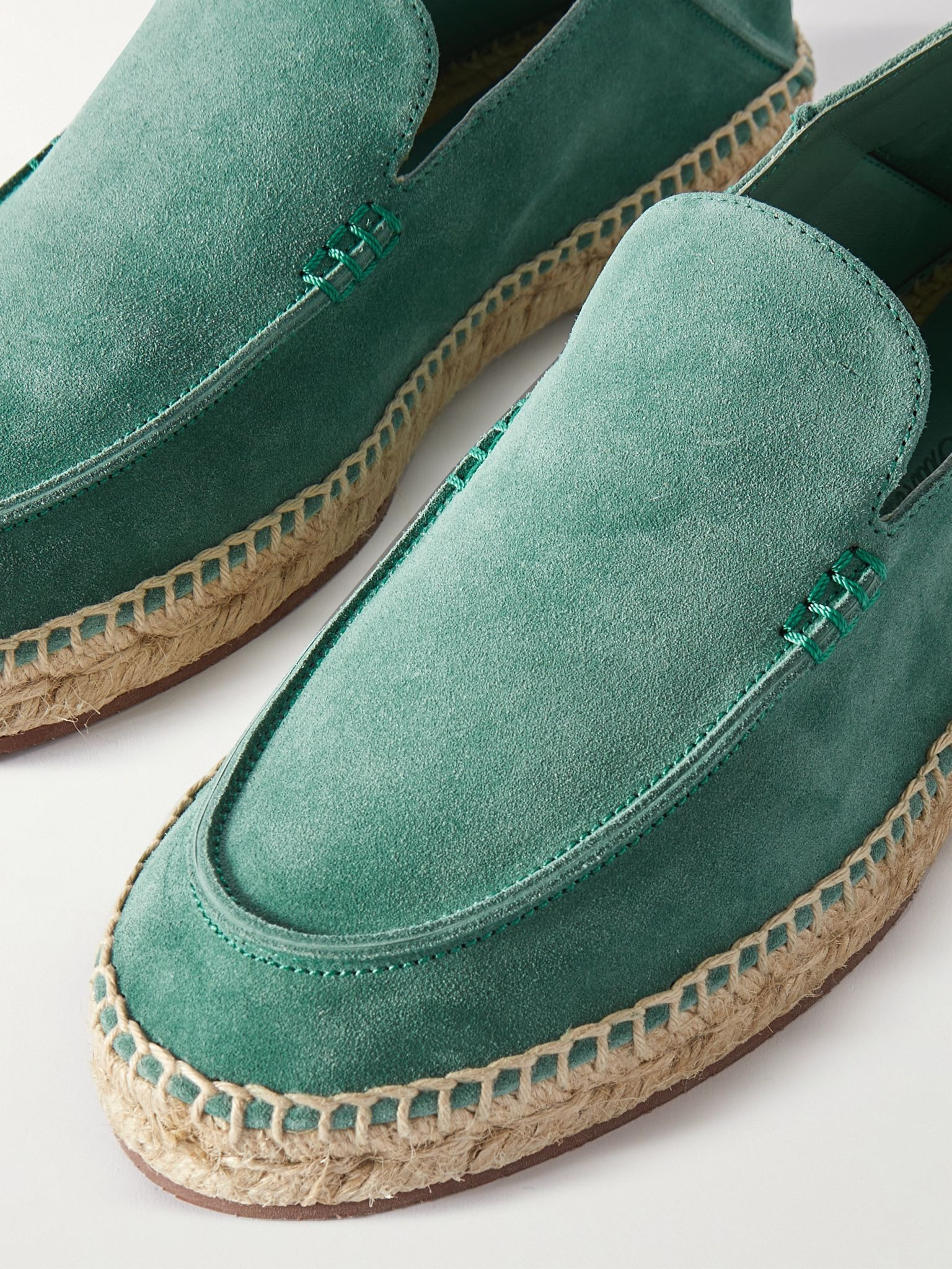 Seaside Walk Collapsible-Heel Suede Espadrilles Green - 6