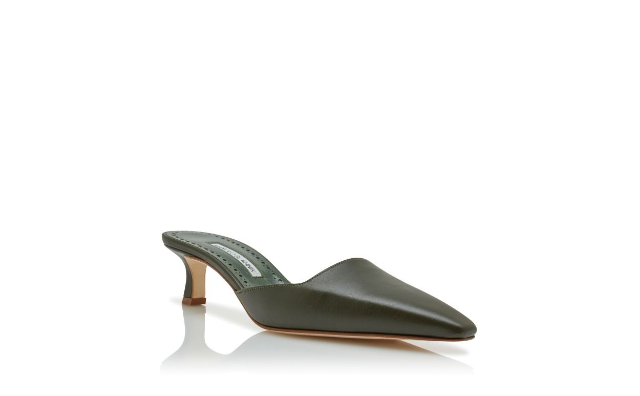 Dark Green Nappa Leather Square Cut Mules - 3