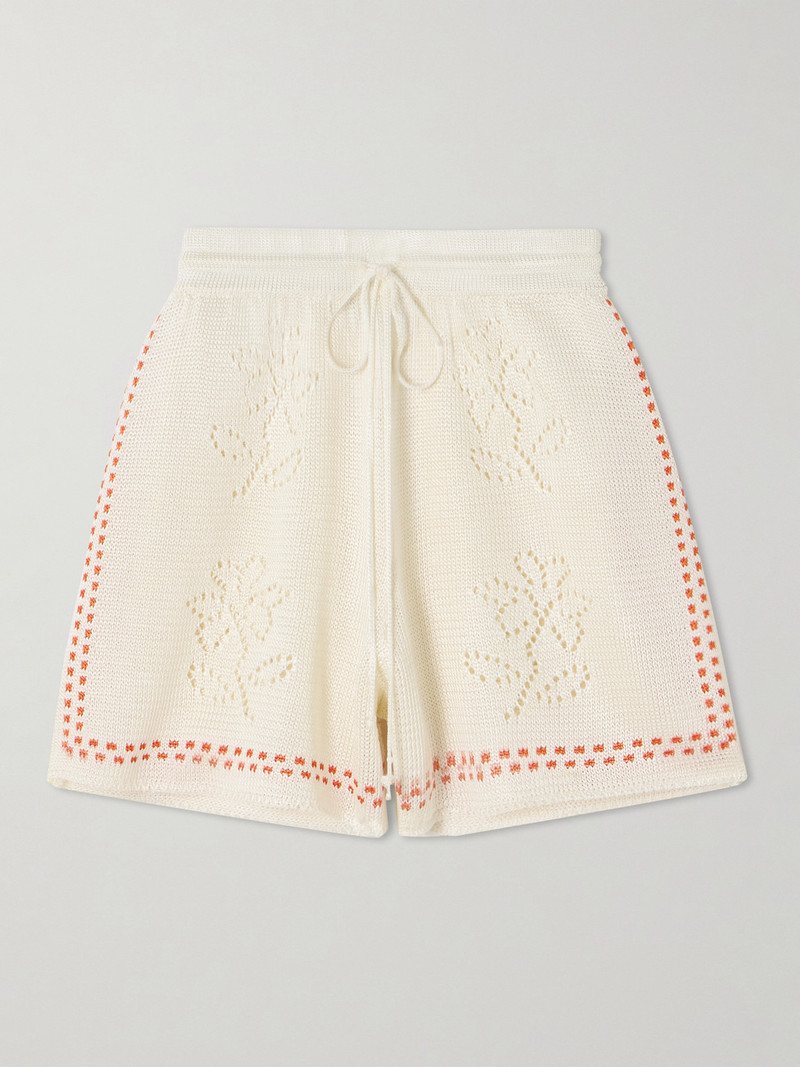 Dinner Party Embroidered Pointelle-knit Shorts - 1