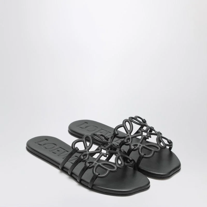 Loewe Black Anagram Petal Slides In Leather Women - 1