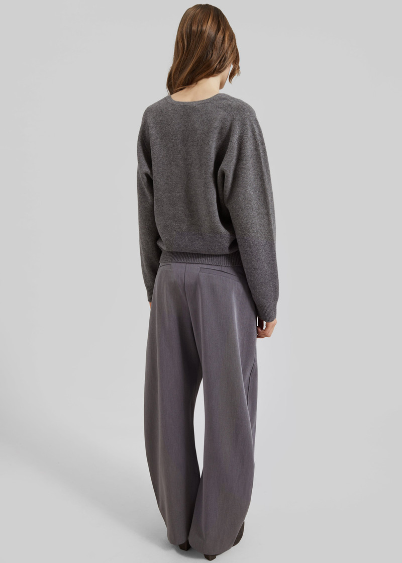 Ronse V-Neck Superfine Lambswool Sweater - Grey 8