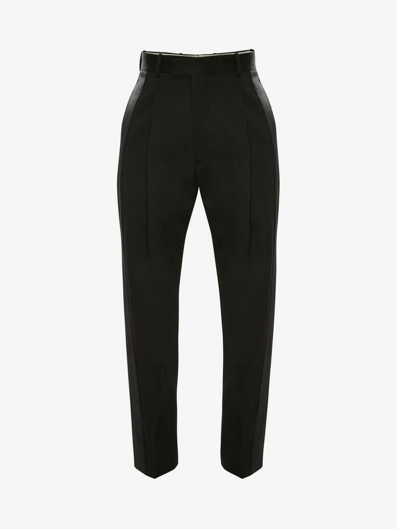 Japanese Barathea Wool Tuxedo Trousers in Black 1
