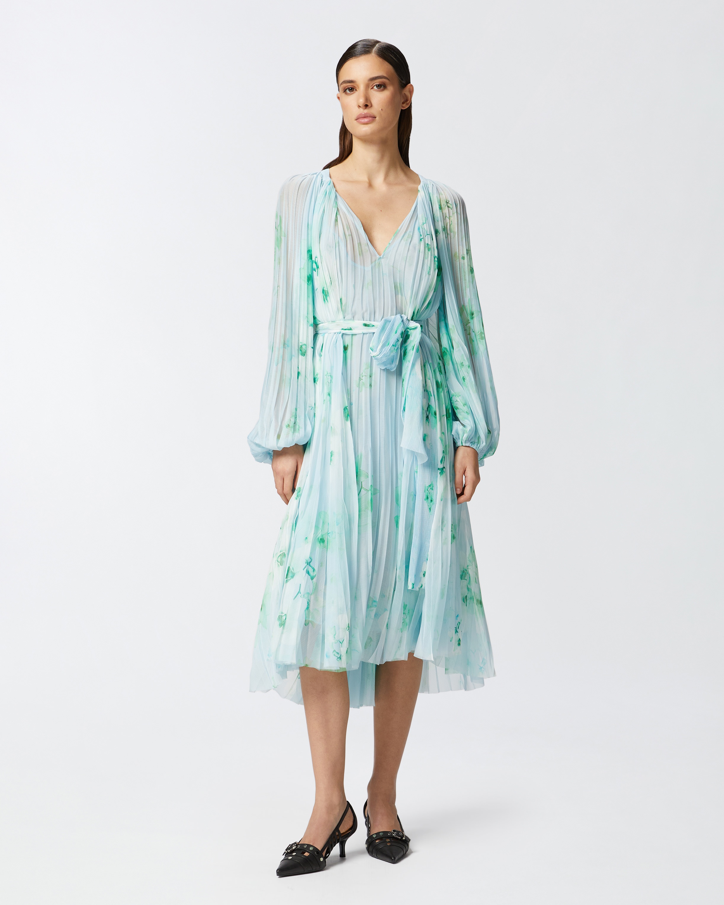 PLEATED MIDI DRESS WITH FLORAL PRINT - 3