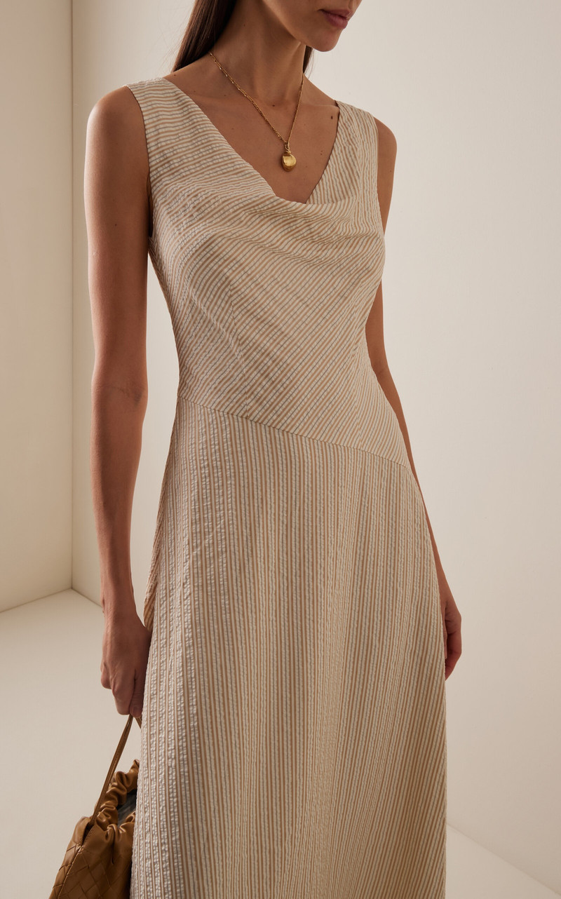 ANNA QUAN Evelyn Striped Midi Dress gold outlook