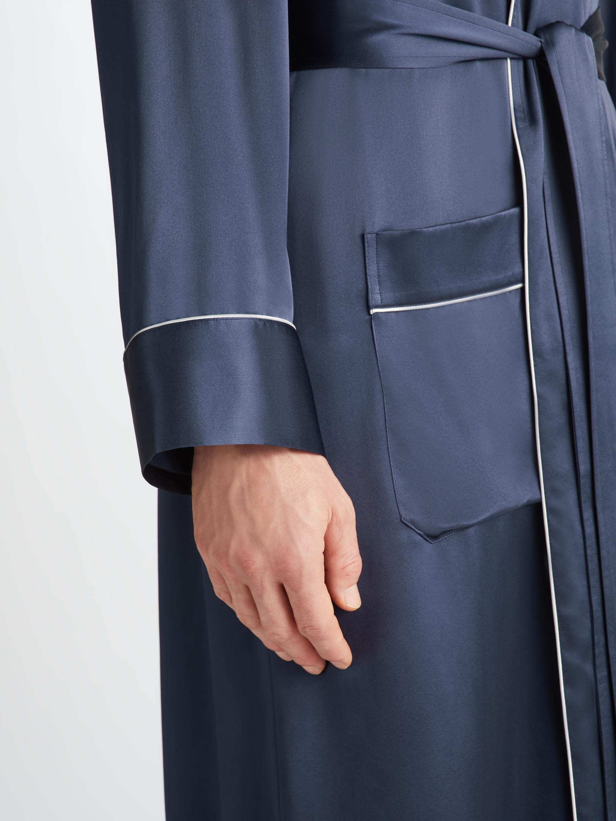 Men's Dressing Gown Bailey Silk Satin Navy - 5