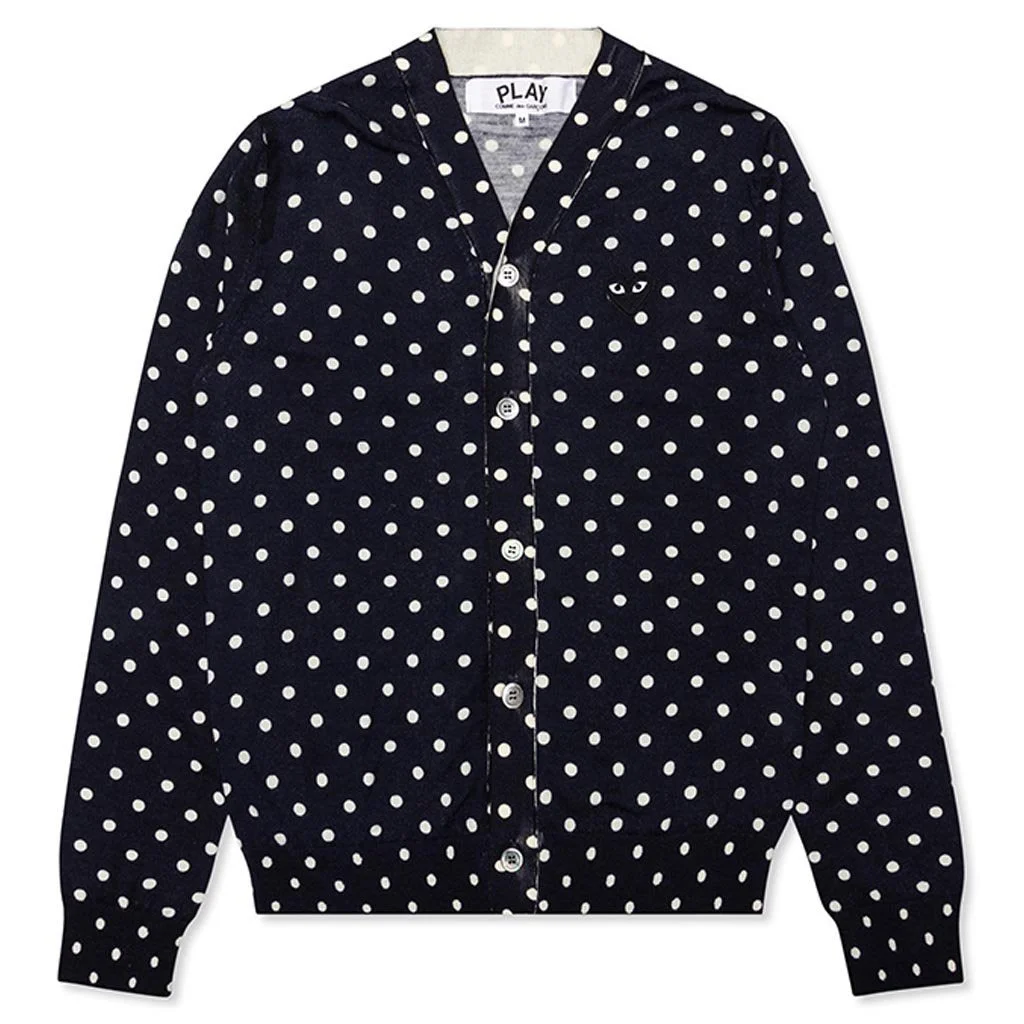 COMME DES GARCONS PLAY POLKA DOT CARDIGAN BLACK HEART - NAVY - 1
