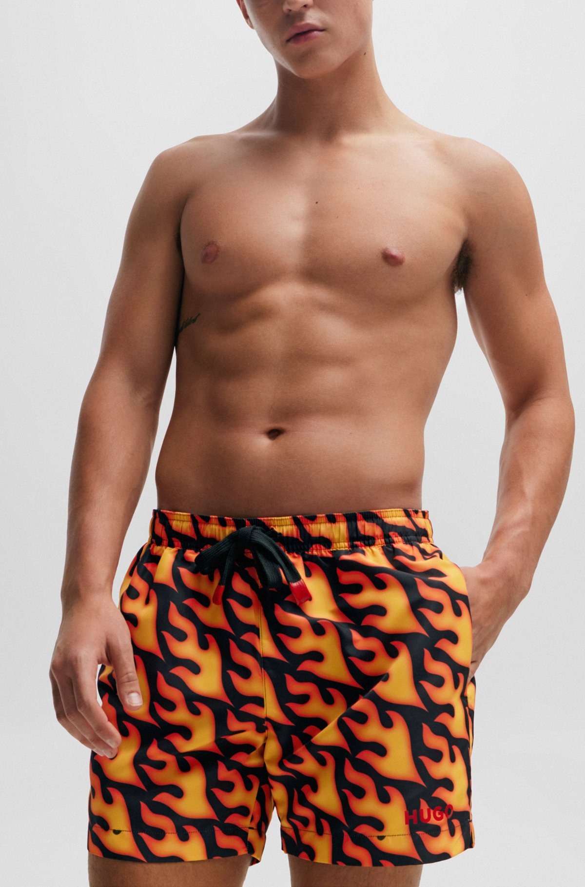 SWIM SHORTS WITH FLAME PRINT AND LOGO - 3
