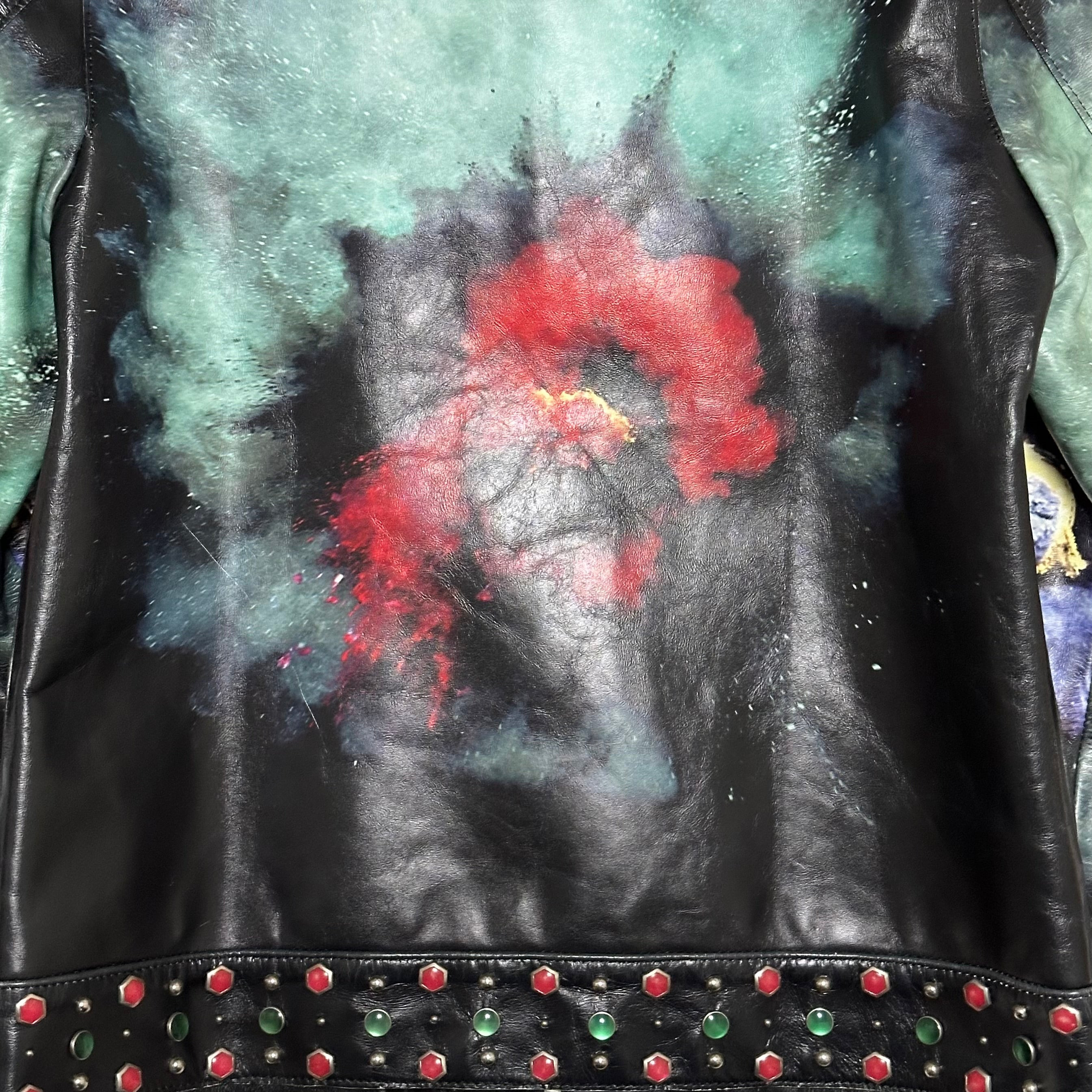 UNDERCOVER Spring Summer 2016 "Greatest" Flower Print Studs Leather Jacket - 5